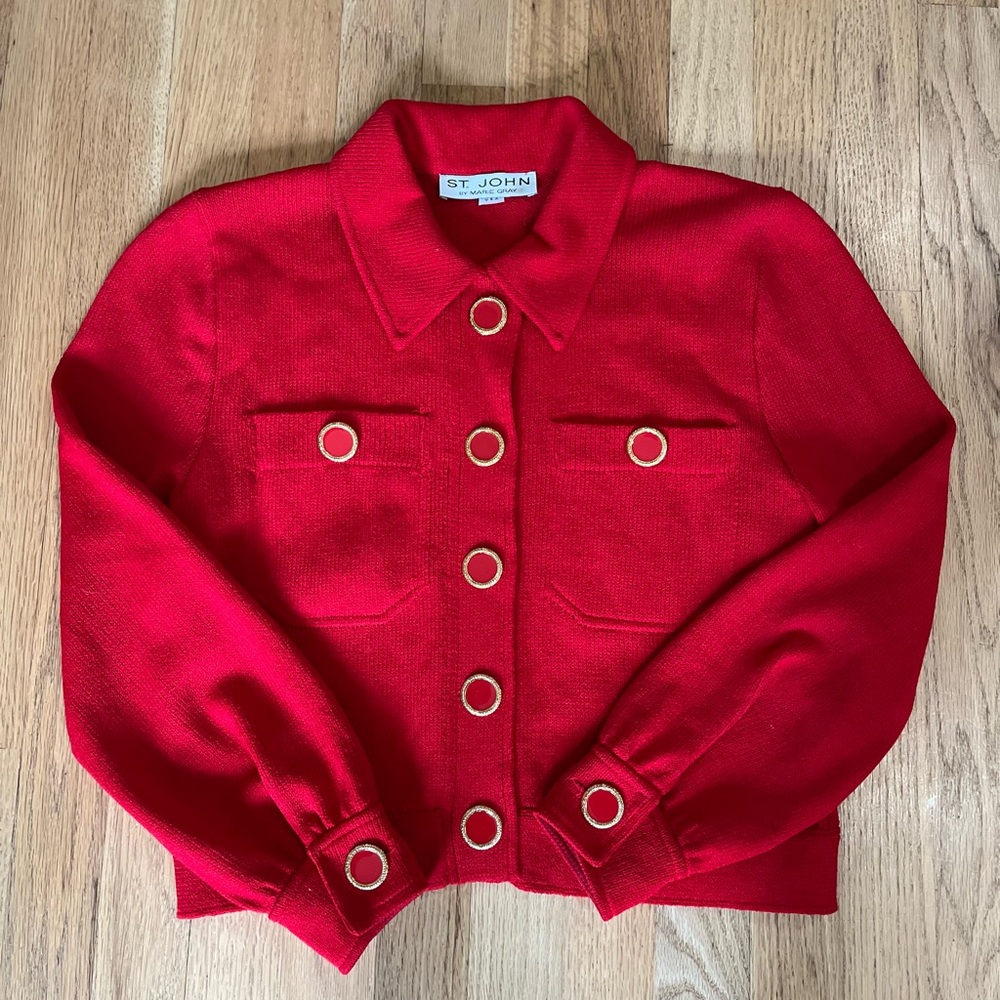 St. John by Marie Gray Red Button Up Cardigan Like New!